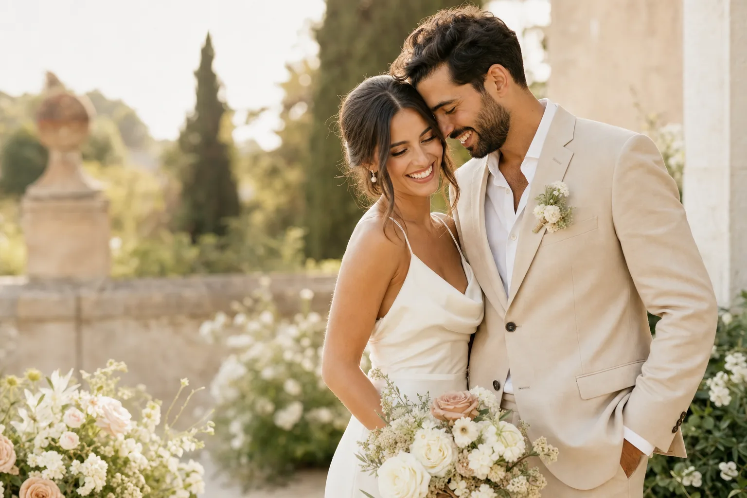 Pareja celebrando en un jardín